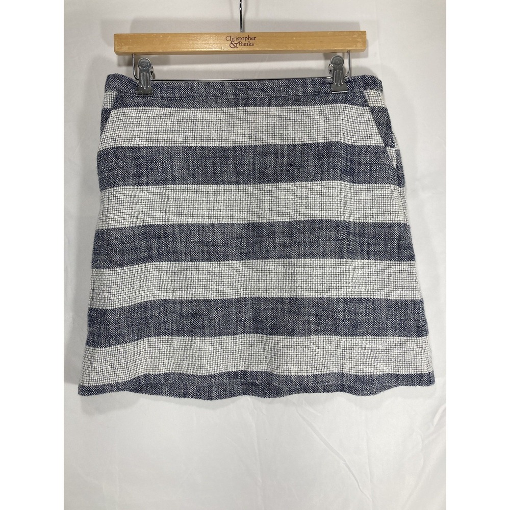 A.N.D. A Line Skirt White / Navy Wide Striped Elastic Waist Women's Size Medium